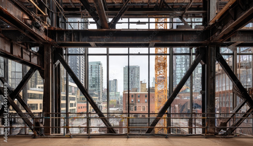 Obraz premium Urban Construction Site with Steel Framework