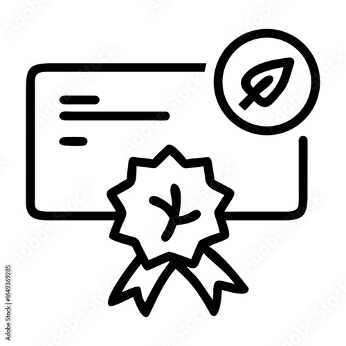 Eco friendly certification seal with leaf symbol and ribbon award