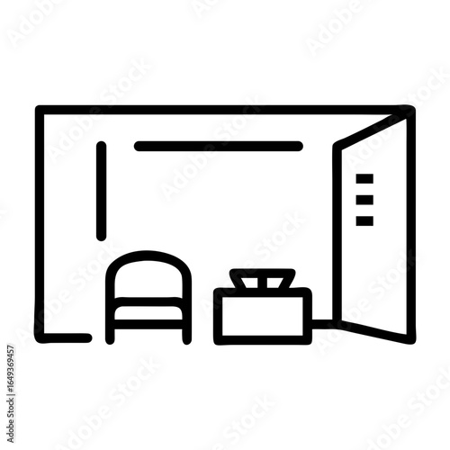 Minimalist line art depiction of a room with a chair and table