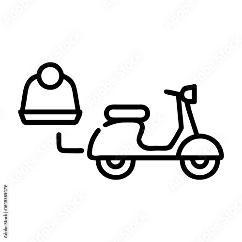 Simple line art icon of a person riding a scooter