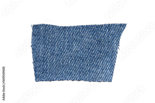 scraps of blue jeans piece texture isolated on white background.
