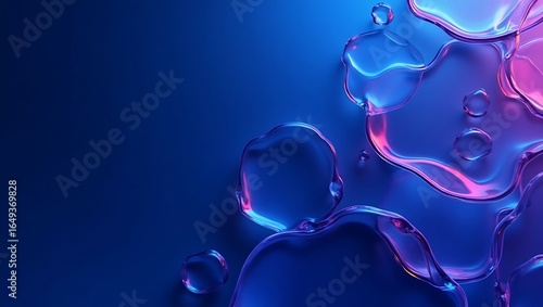 Abstract bioluminescent fluid forms on a dark blue background