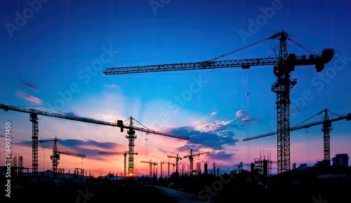 Silhouette of construction cranes at sunset (2)