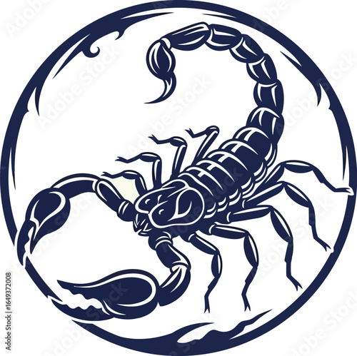 Navy scorpion in decorative circle frame VECTOR