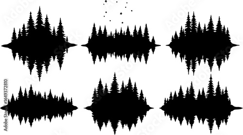 "Forest Landscape in Fish Silhouettes – Double Exposure Nature Art Set" vector graphics