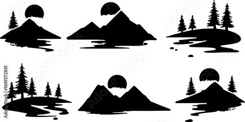 "Forest Landscape in Fish Silhouettes – Double Exposure Nature Art Set" vector graphics