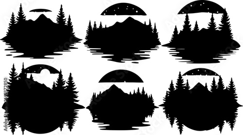 "Forest Landscape in Fish Silhouettes – Double Exposure Nature Art Set" vector graphics
