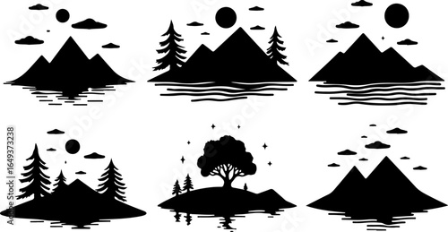 "Forest Landscape in Fish Silhouettes – Double Exposure Nature Art Set" vector graphics