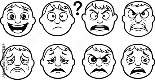 Cartoon Faces Showing Different Emotions VECTOR