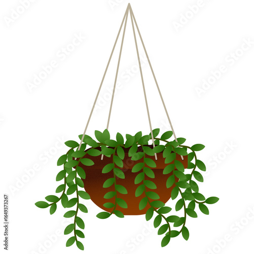 Hanging plant in terracotta pot, flat illustration