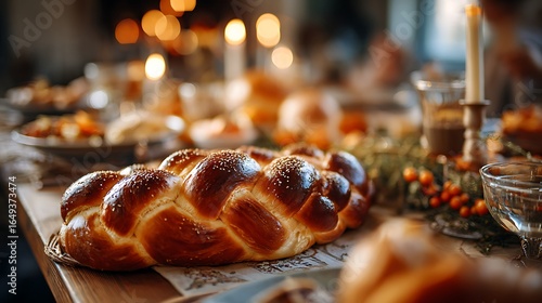 Delicious challah bread taking center stage at festive dinner table