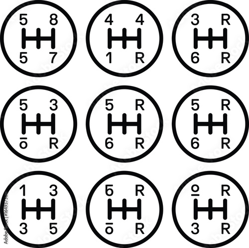 Gear Shift Pattern Set Vector, Manual Transmission Shifting Gate, Car Stick Positions