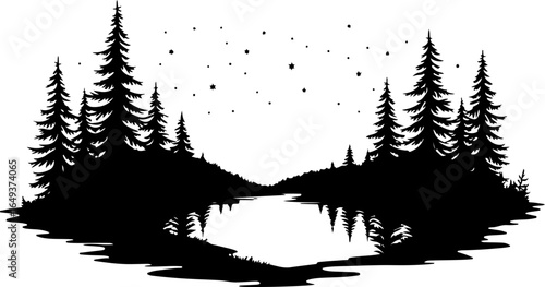 "Forest Landscape in Fish Silhouettes – Double Exposure Nature Art Set" bundle  graphics
