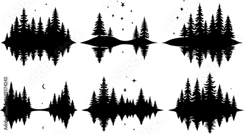 "Forest Landscape in Fish Silhouettes – Double Exposure Nature Art Set" bundle  graphics