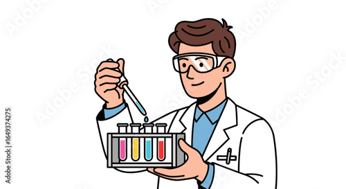 Scientist dropping liquid into test tubes in the laboratory