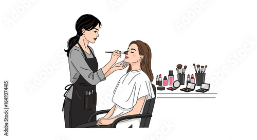 A makeup artist applying makeup to a woman in a salon chair