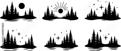 "Forest Landscape in Fish Silhouettes – Double Exposure Nature Art Set" bundle  graphics