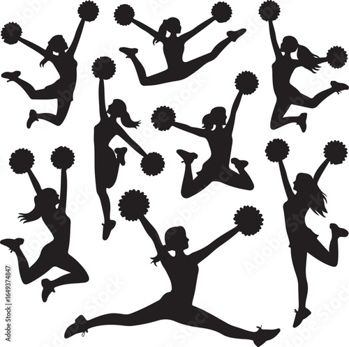 Energetic Cheerleader Silhouettes in Various Dynamic Poses cheerleading female