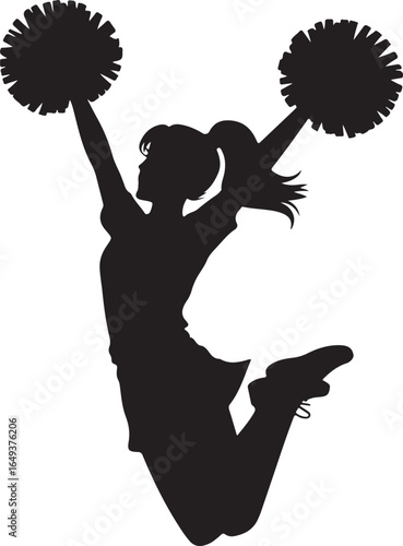 Cheerleader Silhouette Mid- Jump with Pom Poms Raised High cheerleading sport