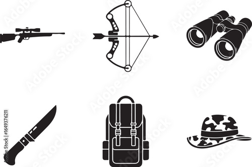 Hunting and outdoors gear silhouettes for adventure and exploration