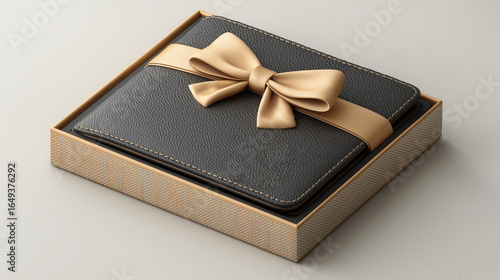 Luxurious leather wallet elegant gift packaging with stylish bow, perfect for special occasions