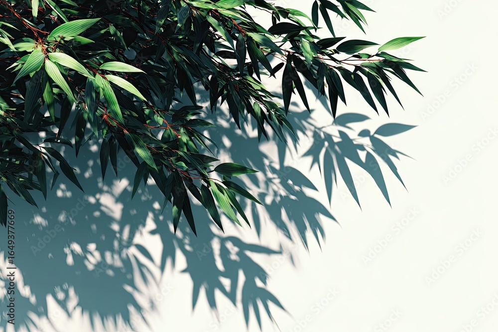 Obraz premium Sunlight casts leafy shadows on a wall (2)