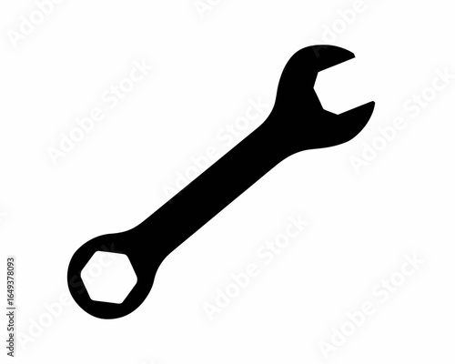 Black silhouette of a combination wrench tool isolated on white background