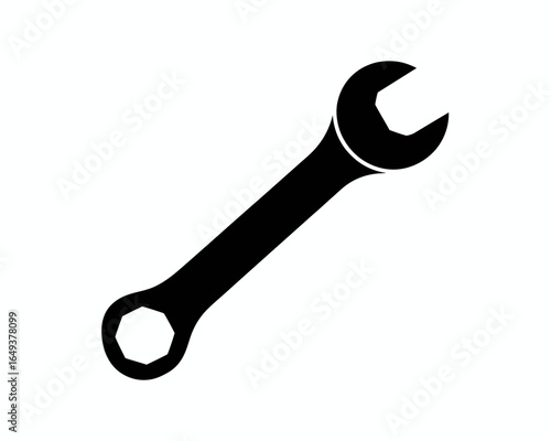 Black silhouette of a combination wrench isolated on white background