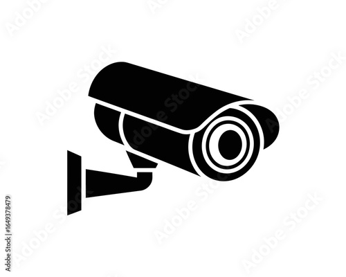 Black silhouette of a security camera mounted on a wall isolated on white background silhouette