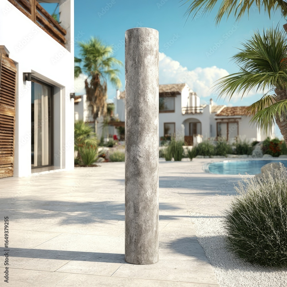 Fototapeta premium Outdoor gray stone pillar in garden setting
