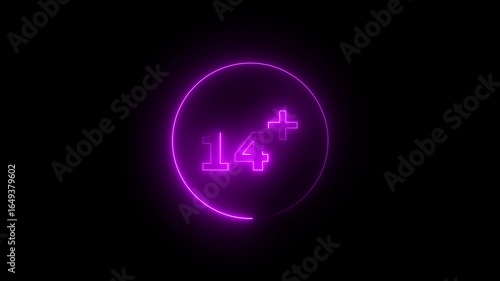 Glowing Neon Age Restriction 14+ Free Interface icon Animation.14+ Restriction Animation – Modern Free Interface Icon for Gaming Platforms, Streaming Services, and Digital Media Design