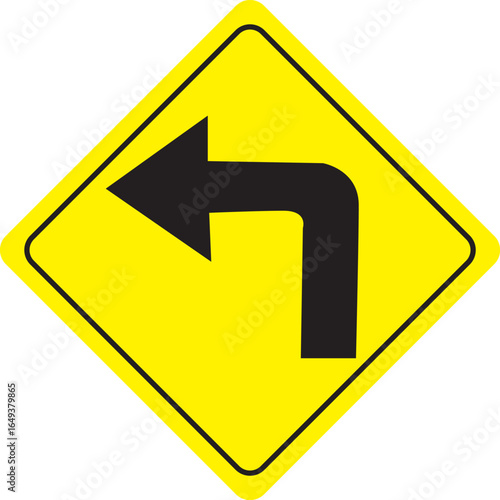 Yellow with Black Arrow Left Turning Traffic Road Sign Vector Design
