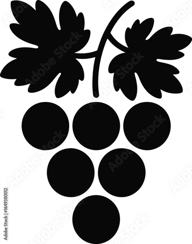 Black grape cluster with leaves fruit vine