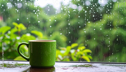 Green Coffee Mug by Rainy Window