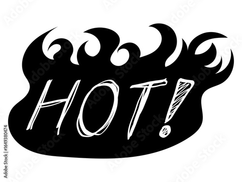 炎とHOT文字のインパクトある吹き出し（ベクター素材） / Bold Speech Bubble with Flames and “HOT!” Text (Vector Illustration)