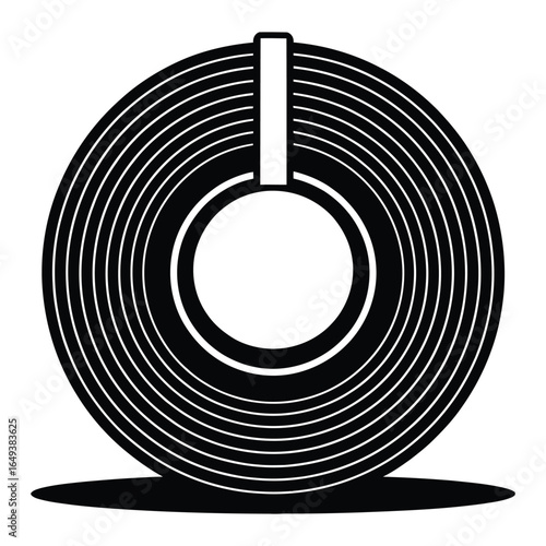 Black Steel Coil Icon, Vector Illustration of Rolled Metal Sheet for Industrial Use, Manufacturing, Construction, and Engineering Applications on White Background