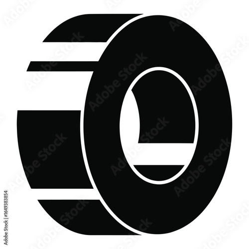 Black Steel Coil Icon, Vector Illustration of Rolled Metal Sheet for Industrial Manufacturing, Construction, Engineering, and Metalworking Applications on White Background