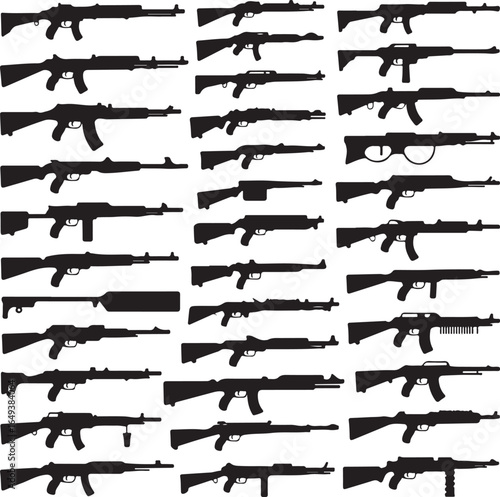 Large Assortment of Rifle and Firearm Silhouettes weapon