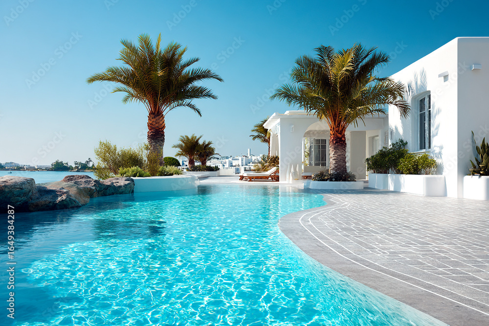 Fototapeta premium luxury resort modern stone villa with a swimming pool. vacation Mediterranean 