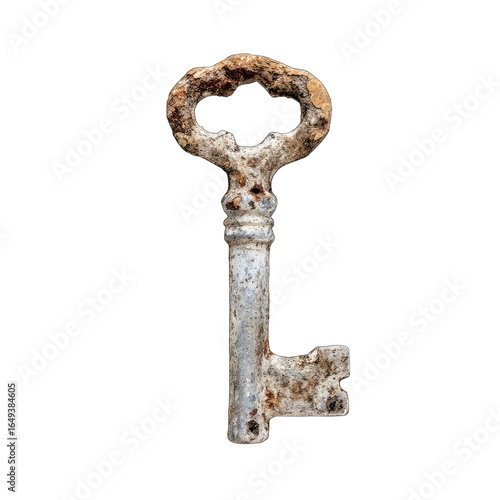 Rusty skeleton key, isolated, dark background, antique, historical mystery
