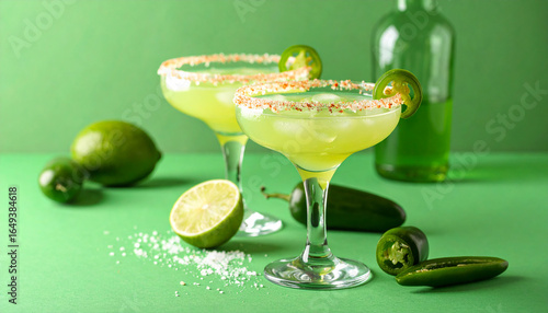 Spicy cucumber margarita with jalapeno and chili salt