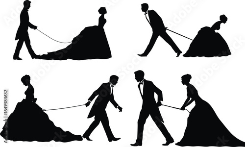 Silhouette Bride and Groom with Leash VECTOR