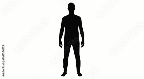 A black silhouette of a standing person isolated against a white background.