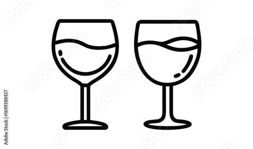 Two stylized wine glasses with liquid inside on a white background