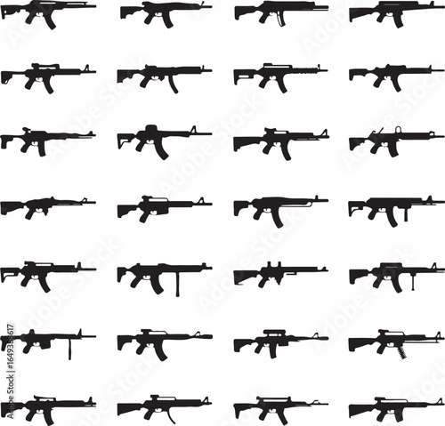 Collection of Rifle and Submachine Gun Silhouettes firearm weapon