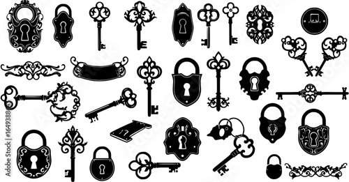 Vector Illustration of vintage keyholes & keys.
