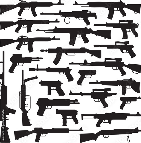 Assortment of Handguns Rifles and Shotguns Silhouettes pistol