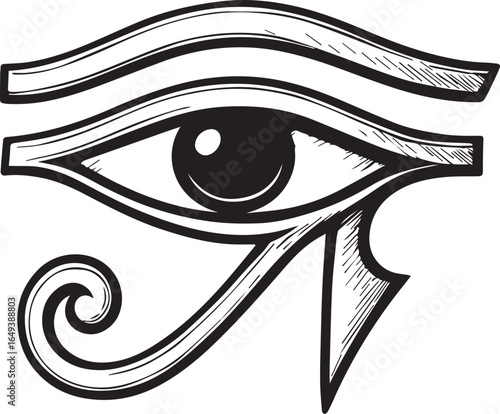 tattoo design of Eye of Horus in black and white comic style