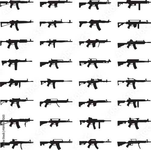 Collection of Assault Rifle Silhouettes in Various Poses firearm
