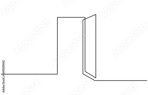 Continuous one line drawing of Opened door vector illustration. Editable storke